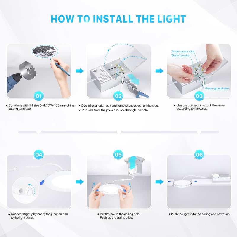 Ensenior 1 Pack 4 Inch Ultra-Thin LED Recessed Ceiling Light with Junction Box, 2700K Soft White, 9W 75W Eqv, Dimmable Can-Killer Downlight, 750LM High Brightness - ETL and Energy Star Certified 2700k - Soft White - NewNest Australia