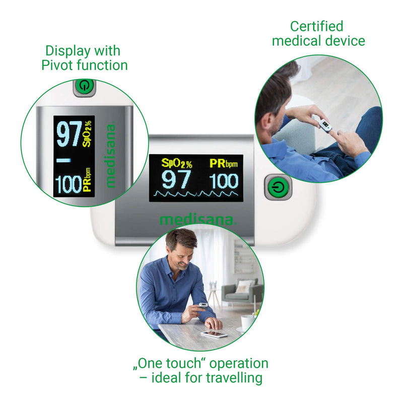 medisana PM 100 pulse oximeter, measurement of oxygen saturation in the blood, finger pulse oximeter with OLED display and one-touch operation, white single - NewNest Australia