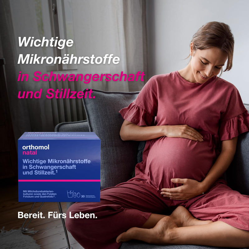 Orthomol Natal - micronutrients for pregnancy and breastfeeding - with folic acid, other vitamins and zinc - granules/capsules of 30 x daily portions - NewNest Australia