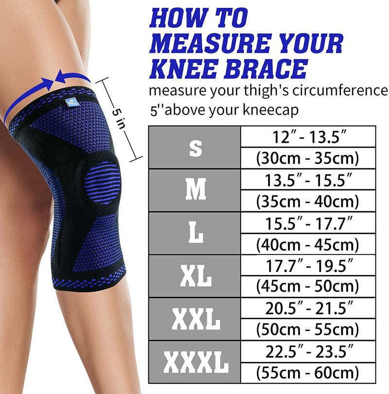 ABYON 1 Pack Knee Brace for Men Women Meniscus Tear, Arthritis, Ligament Injury, ACL, MCL, Knee Support with Patella Gel Pads & Spring Side Stabilizers (Blue, XL) Blue - NewNest Australia