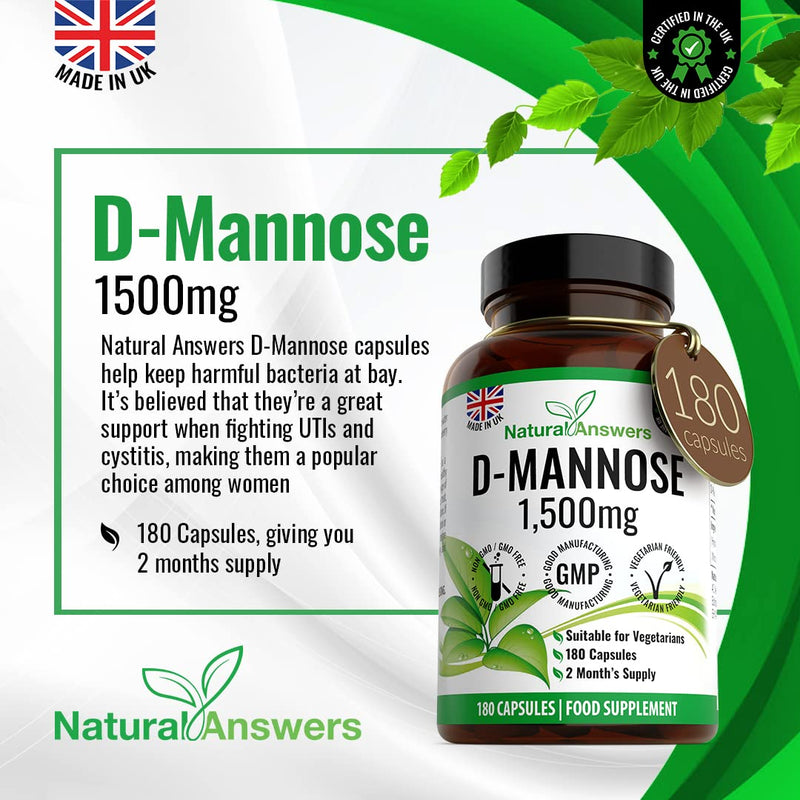 D-Mannose 180 Capsules - Max Strength 1500mg per Serving - Precision DMannose - Vegetarian Capsules not Tablets or Pills, Made in The UK (180 Count (Pack of 1)) 180 Count (Pack of 1) - NewNest Australia