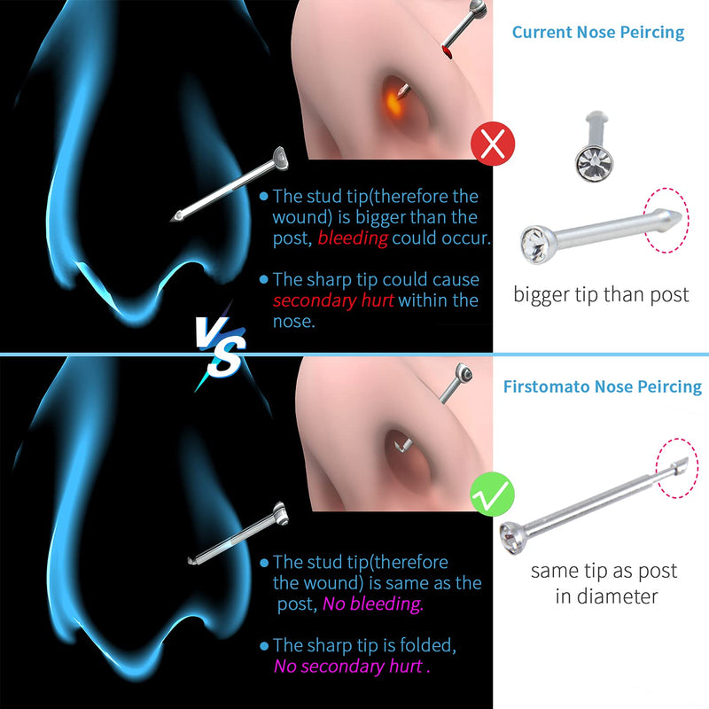 Firstomato 1pc Disposable Nose Piercing Gun Self Nose Piercing Kit Piercing Nose Rings Piercer Hypoallergenic 24kt Real Gold Plated Nose Stud 1pc-Crystal Aquamarine-24kt Gold - NewNest Australia