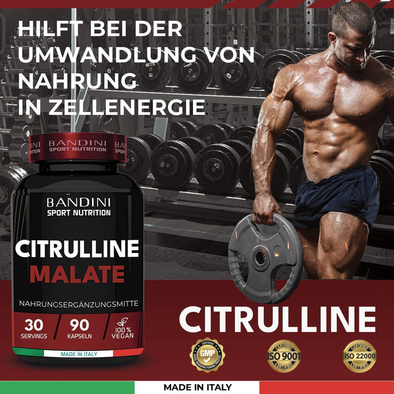 Bandini Citrulline Malate 90 Tablets - Extra High Dosage With 1000 Mg Per Tablet - 3000 Mg Per Serving - L-Citrulline Malate From Fermentation - No Unwanted Additives - NewNest Australia
