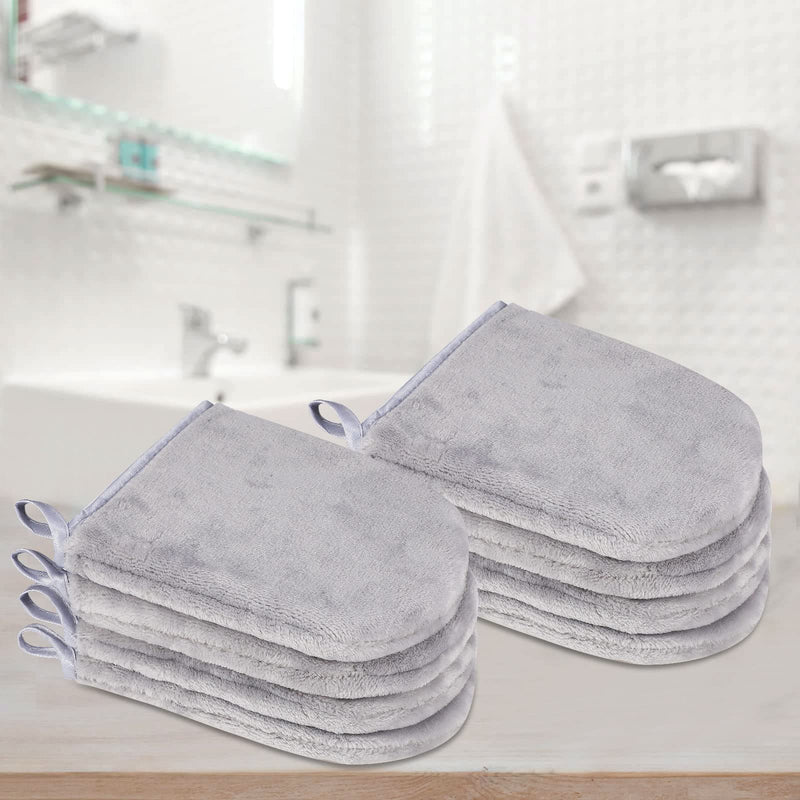 PHOGARY 8 Pcs Microfiber Wash Mitts Flannel Soft Wash Mitt Bath Spa Cloth Reusable Makeup Remover Gloves European Style Wash Cloth 15x21cm (Grey) - NewNest Australia