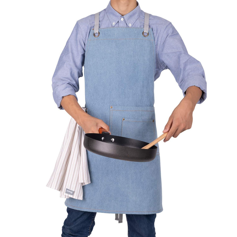 NEOVIVA Stylish Denim Apron for Chef Women Men with Multi-Purpose Tool Pockets, Professional Grilling BBQ Aprons Dream Blue - NewNest Australia