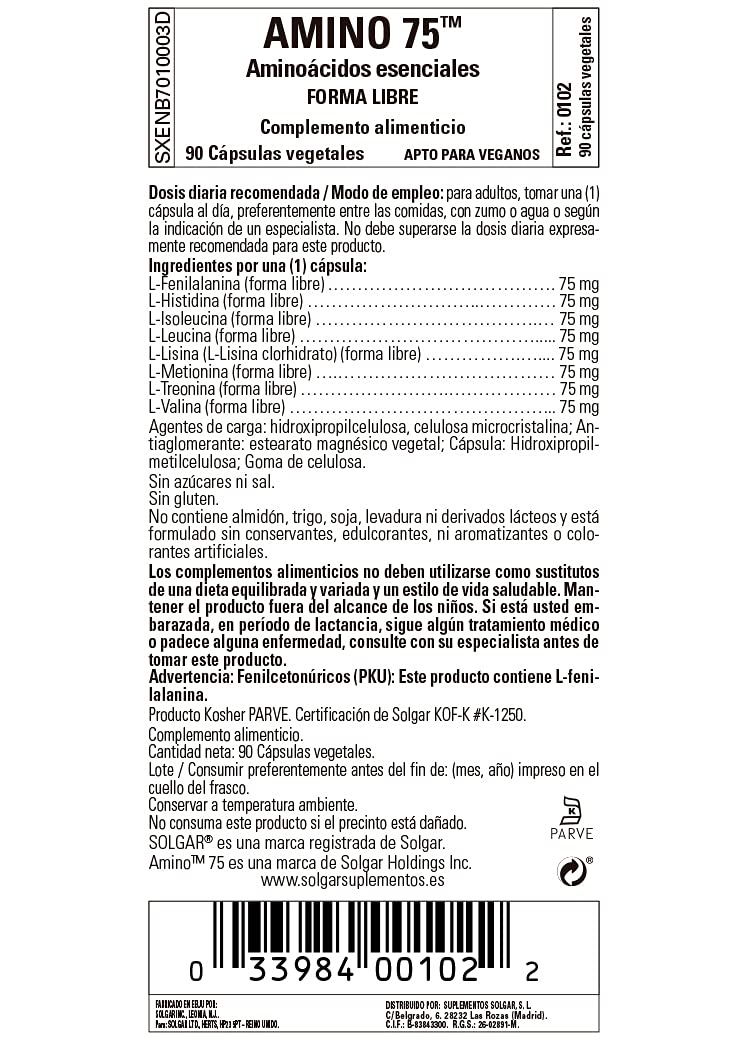 Solgar Essential Amino Complex, 90 Vegetable Capsules - Free Form Essential Amino Acids - Non-GMO, Vegan, Gluten Free, Dairy Free, Kosher - 90 Servings - NewNest Australia