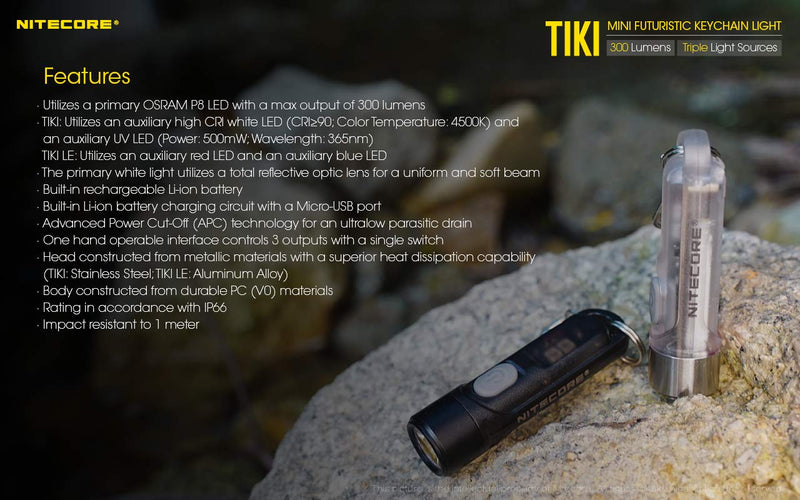 Nitecore TIKI LE 300 lumen micro USB rechargeable keychain flashlight/police strobe with EdisonBright brand USB charging cable - NewNest Australia