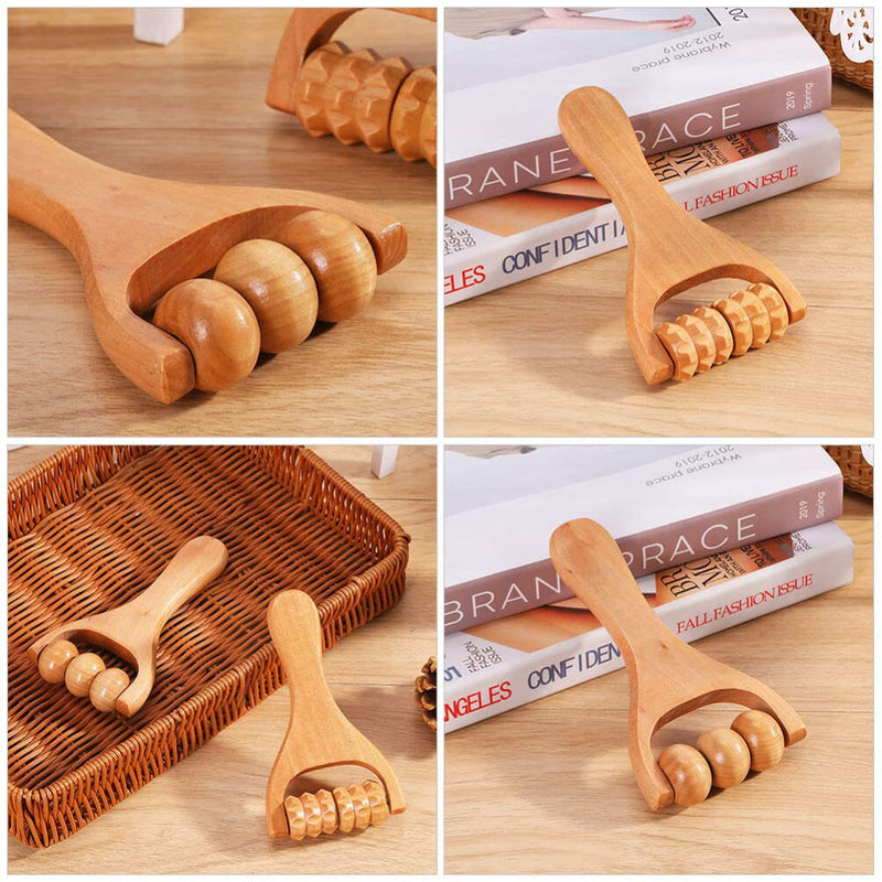 Healvian 3-Piece Massage Roller Set Wooden Foot Massage Trigger Point Massager Three Beads Massage Roller Face Roller Massage For Neck Shoulder Legs Feet Face Back - NewNest Australia