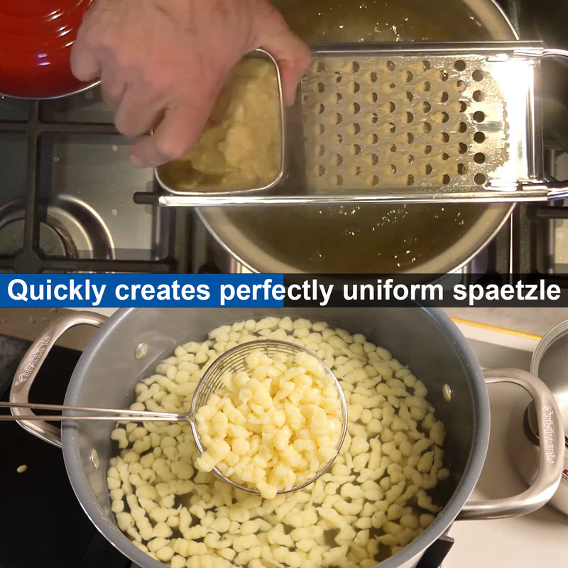 KEISSCO Stainless Steel Spaetzle Maker with Comfort Grip Handle, Stainless Steel Spider Strainer Skimmer Spoon Pasta Strainer, Homemade Traditional German Egg Noodle Dumpling Making Tool Set - NewNest Australia