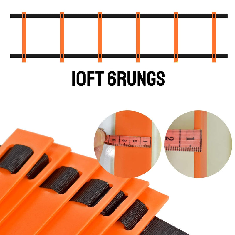 TNZMART Agility Ladder Speed Ladder 10FT 20FT Training Equipment for Football Soccer Basketball with Carrying Bag 10 FT, 6 Rungs Orange - NewNest Australia