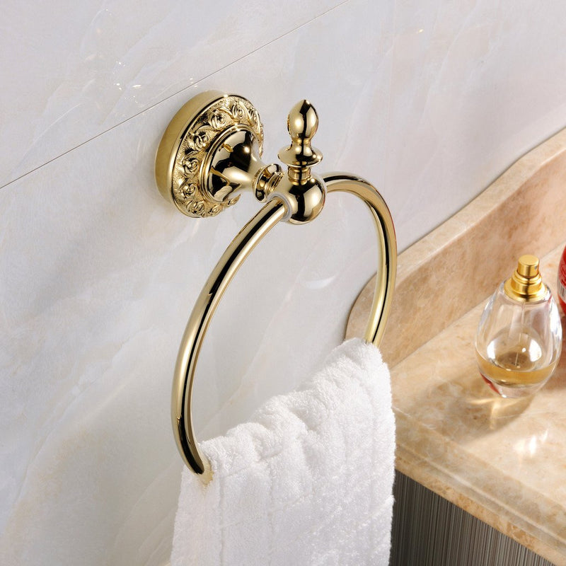 Leyden Gold Towel Ring, Bathroom Hand Towel Holder Wall Mounted Polished Gold Towel Rack Round Round Towel Ring - NewNest Australia