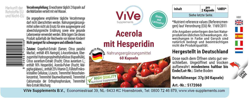Acerola With Hesperidin - 60 Capsules With Vitamin C, Grapefruit Seed Extract And Bitter Orange Extract - High Dose And Vegan - Standardized Extracts | Quality From Germany Vive Supplements - NewNest Australia