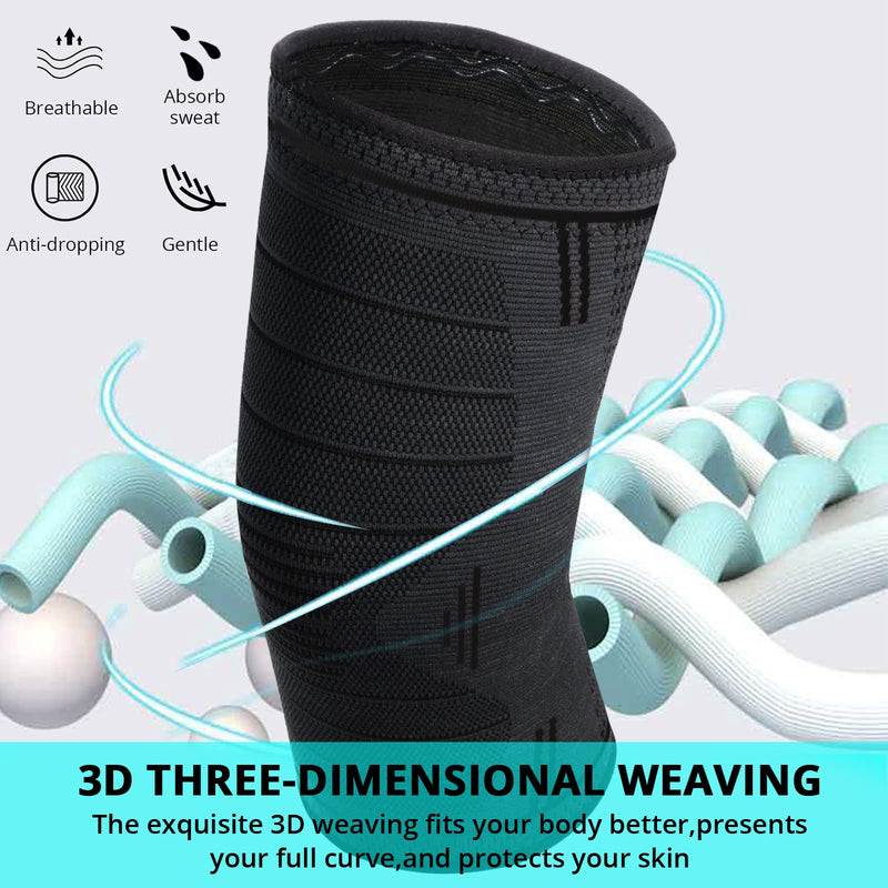 MILAIUN Knee Support Set of 2, Kiel Support Men and Women, Knee Supports with Non-Slip Silicone Strips & Breathable for Arthritis, Meniscus, Volleyball, Sports, ACL (L|Black)… L Black - NewNest Australia