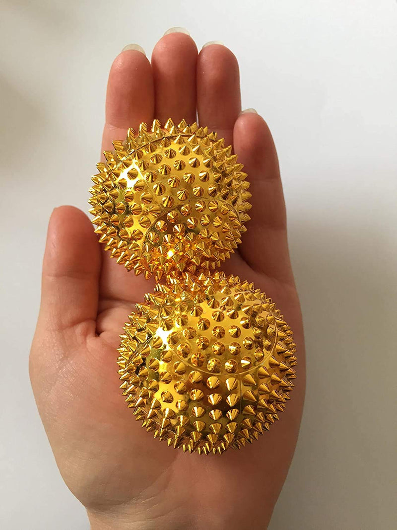 Chi-Enterprise - Two Magnetic Massage Balls - Small | Fascia Balls For Self-Therapeutic Acupressure Treatment | Contents: 2 Hedgehog Balls In Gold, Each 47 Mm Diameter And 228 Acupressure Needles - NewNest Australia
