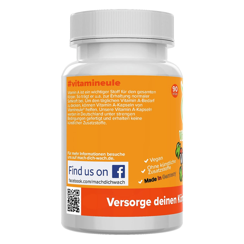 Vitamin A capsules - high dosage with 10,000 IU / 3,000 µg - quality from Germany - vegan - laboratory tested - retinyl acetate/retinol without additives - eye vitamins - for skin and eyes - Vitamineule® - NewNest Australia