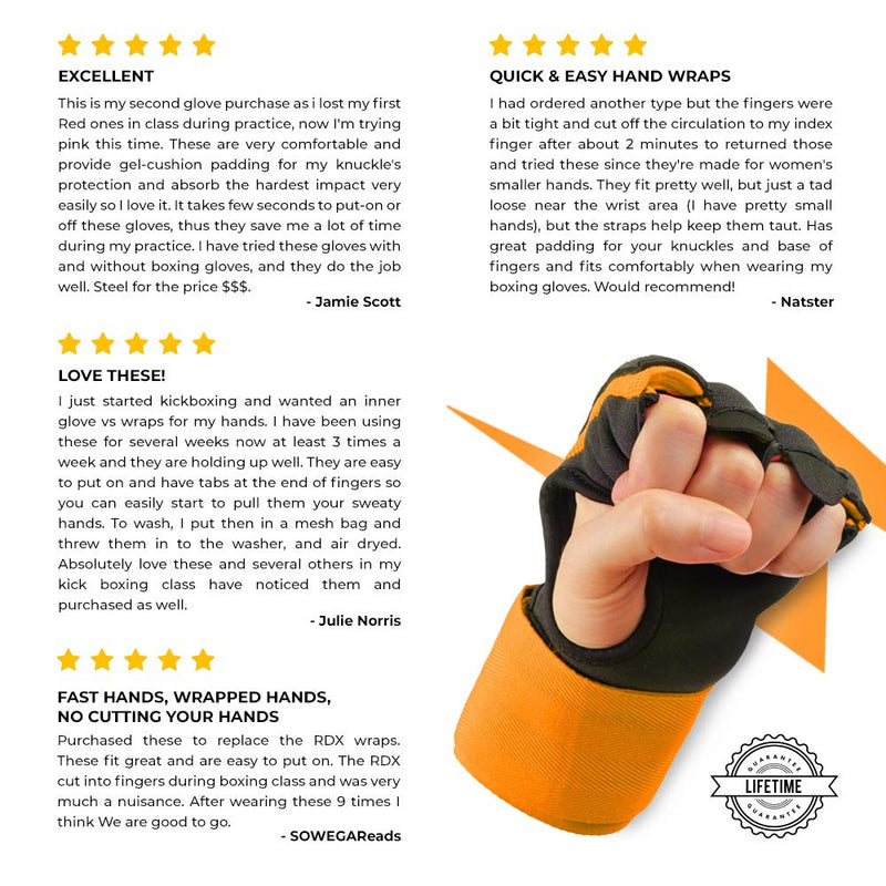 WYOX Boxing Wraps MMA Gloves Inner Boxing Gloves for Men Women Youth - EZ-Off & On - Thick Knuckle Padding - Breathable Fabric Hand Wraps Heavy Bag Gloves Orange Large-X-Large - NewNest Australia