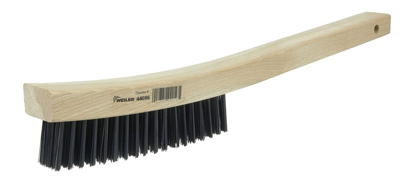 Weiler 44056 0.012" Wire Size, 6" Brush Length, 14" X 1-1/8" Block Size, 4 X 18 No. Of Rows, Steel Bristles, Hardwood Block, Curved Handle Scratch Brush, Made in the USA - NewNest Australia