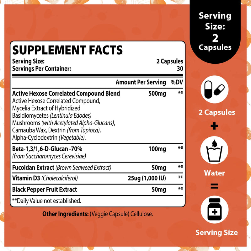 Active Hexose Correlated Compound Supplement High Dose 500Mg With Alphaglucan And Beta-Glucan, Immune Health, Liver Function, 60 Veggie Capsules (Pack Of 1) Pack Of 1 - NewNest Australia