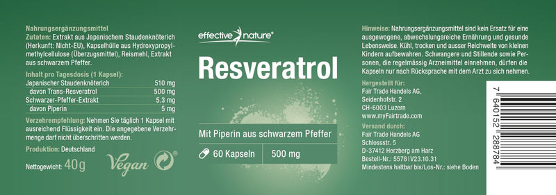 Resveratrol high dose with 500 mg trans-resveratrol - 60 capsules - natural plant extract from knotweed - vegan and without additives - NewNest Australia