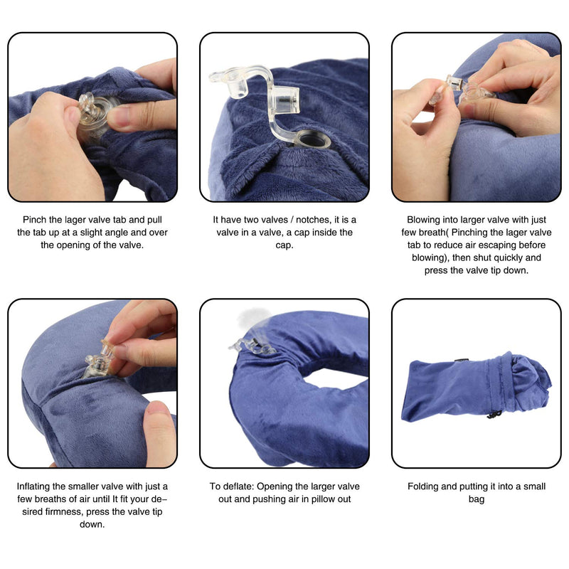 UROPHYLLA Inflatable Travel Pillow, Soft Velvet Inflatable Travel Neck Pillow for Airplanes, Train, Car, Home and Office with Packsack & Comfortable Velvet - Blue Size of Neck: 10.5''~16'' - NewNest Australia