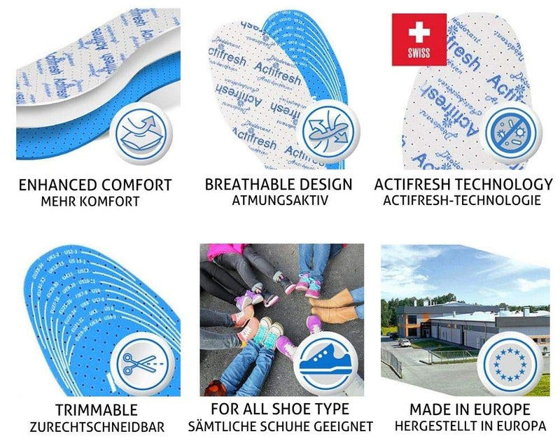 Cut to Fit Cut to Size Adjustable Soft Hygienic Kids Shoe Insoles Latex Foam Swiss Antibacterial Tehchnology by Sanitized, Shoe Pads Excelent Air Circulation Kaps Actifresh Made in Europe - NewNest Australia