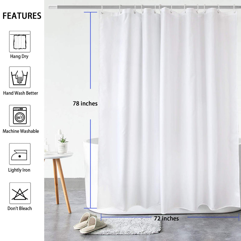 AooHome Fabric Shower Curtain 72x78 Inch, Extra Long Shower Curtain Liner for Hotel with Hooks, Waterproof, White, 72 Width x 78 Height Inch Solid White 72"x78" - NewNest Australia