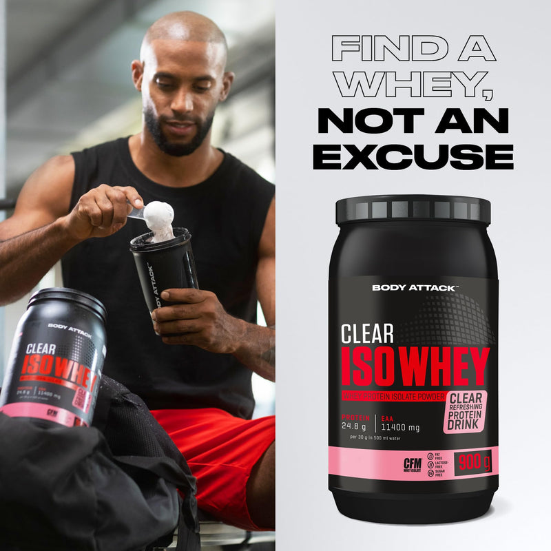 Body Attack Clear Iso Whey - Ice Tea Peach Flavor - 900 G - Made In Germany - Refreshing, Clear Whey Protein Isolate - 24 G Protein And 11,400 Mg Eaas Per Iso Whey Shake, Sugar & Fat Free - NewNest Australia
