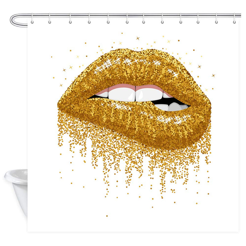 Gold Glitter Women Lips Shower Curtain, Girl Decor Bath Curtains, 3D Fabric Bathroom Accessories 12PCS Shower Hooks, 69X70 Inch - NewNest Australia