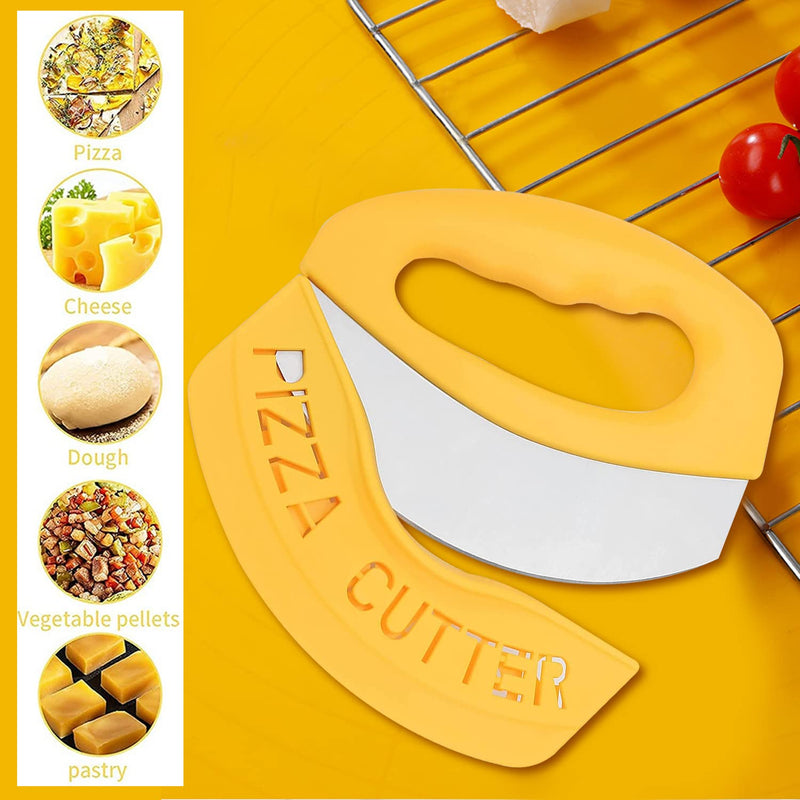 Pizza Cutter Food Chopper Super Sharp Pizza Slicer with Protective Sheath,Handles Large and Small Pizza, Dishwasher Safe Rocker Slicer Multi Function Pizza Knife Kitchen Tools, Yellow - NewNest Australia