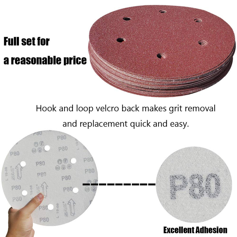 Tonmp 30 PCS 9-Inch 6-Hole Hook-and-Loop Sanding Discs Sander Paper For Drywall Sander -5 Each of 80 100 120 180 240 400 Grits - NewNest Australia