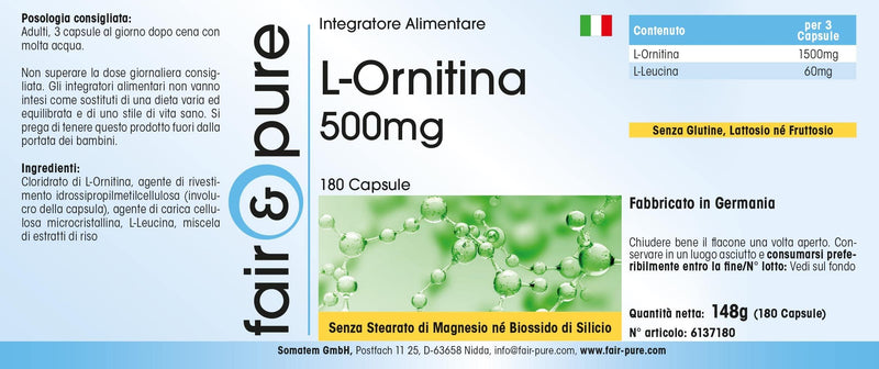 Fair & Pure® - L-Ornithine 500mg - high dosage - 180 capsules - NewNest Australia