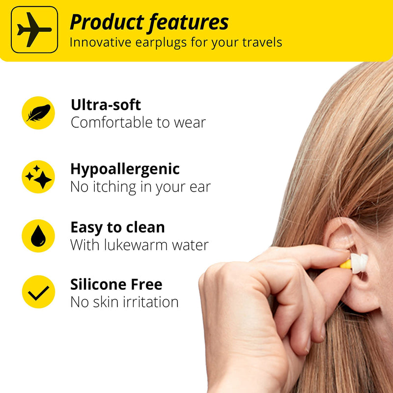 Alpine FlyFit Airplane Pressure Relief Earplugs 100x Reusable Hygienic Flying Plugs Prevent Ear Pain & Reduce Noise for Adults - Plane Travel Hearing Protection with Hypoallergenic Ultra Soft Filter - NewNest Australia