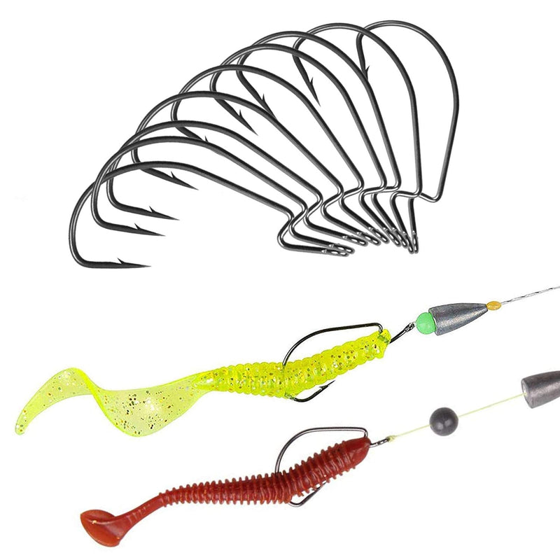 Bass Fishing Worm Hooks Set, 50pcs/100pcs 3X Strong Fishing Worm Hooks, Offset Worm Hooks High Carbon Steel Wide Gap Bass Hooks Soft Worm Bait Jig Fish Hooks for Bass Trout Salmon Freshwater Saltwater 100pcs worm hooks(1#-5/0) - NewNest Australia