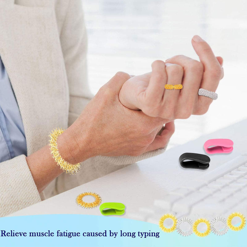 Pack Of 16 Acupressure Clip Hand Massager Acupressure Ring, Hand Clip, Migraine Clip, Finger Massage Ring, Anti-Stress Ring For Anxiety Patients, Work Pressure (4 Acupressure Clip 12 Acupressure Ring) - NewNest Australia