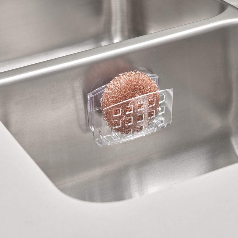 iDesign Plastic Kitchen Sink Suction Holder, Caddy for Soap, Sponges, Scrubbers in Bathroom, Shower Stall, Tub, Laundry Room, 3.75" x 2" x 2" - Clear Small - NewNest Australia