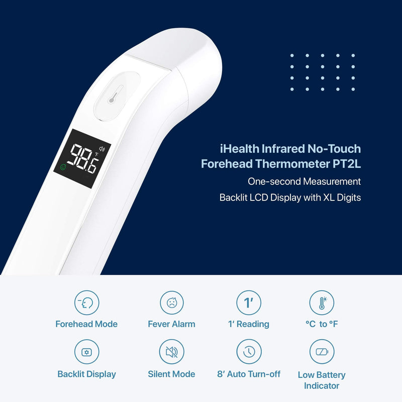 iHealth Thermometer for Adults by iHealth, Infrared Forehead Thermometer for Adults and Kids, Touchless Digital Baby Thermometer with Fever Indicator, Non Contact Thermometer (PT2L) - NewNest Australia