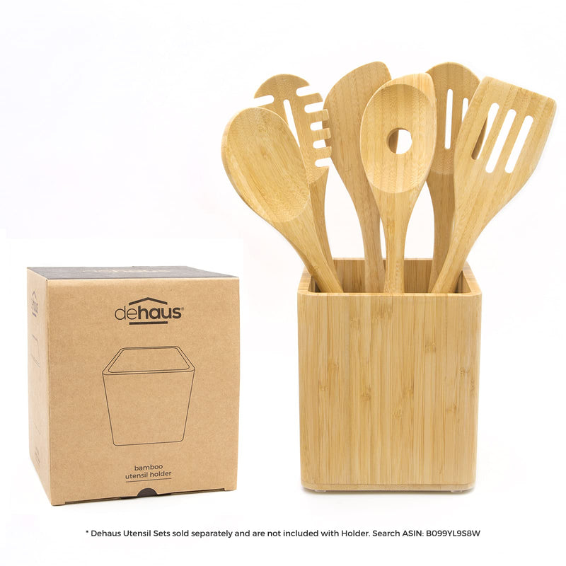 Dehaus® Stylish Bamboo Utensil Holder, Wooden Kitchen Utensils Pot, Wood Cutlery Caddy Holders, Cooking Tools Set Storage Pots, Eco Friendly Kitchen Accessories, 16.5cm x 14cm x 14cm - NewNest Australia
