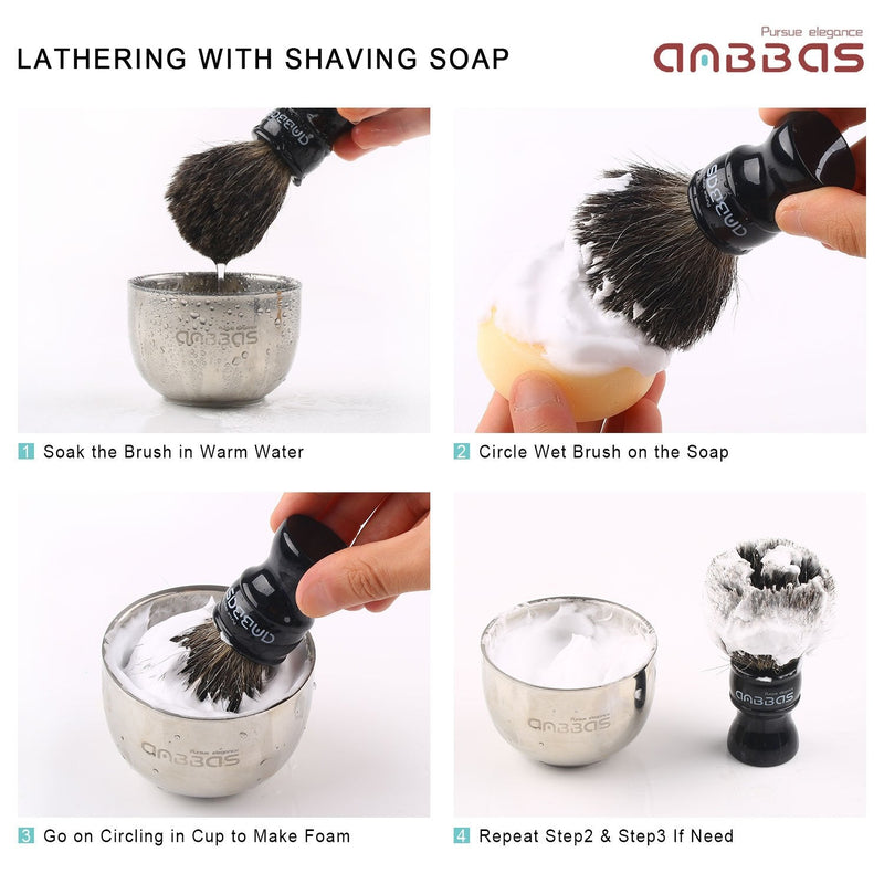 4in1 Shaving Set, Anbbas Black Badger Hair Shaving Brush Resin Handle and Acrylic Thicken Shaving Stand,Stainless Steel Shaving Bowl and Goat Milk Soap for Men Wet Shave Gift - NewNest Australia