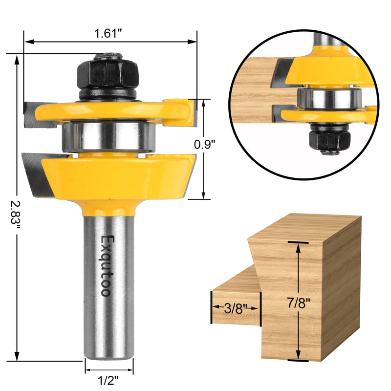 Exqutoo 1/2-Inch Shank 2 Set Bevel Shaker Rail and Stile Router Bits, Rail and Stile Router Bit Set for Cabinet Door Rail, Stile and More (3/8-Inch Cutting Depth, 7/8-Inch High)… 1/2 Shank - NewNest Australia