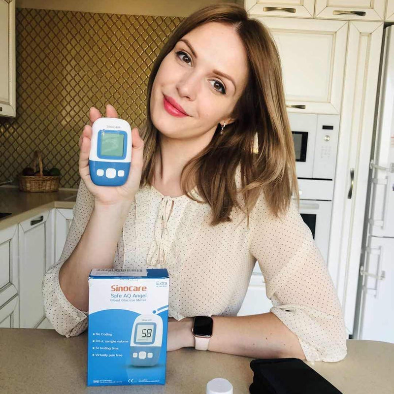 sinocare Diabetes Test Kit, Blood Glucose Monitor w/50 Strips, 5s Test Time Safe AQ Angel Blood Sugar Monitor 200 Memory Capacity, Painless Lancing Glucose Meter - mmol/L Safe AQ Angel kit-50 - NewNest Australia
