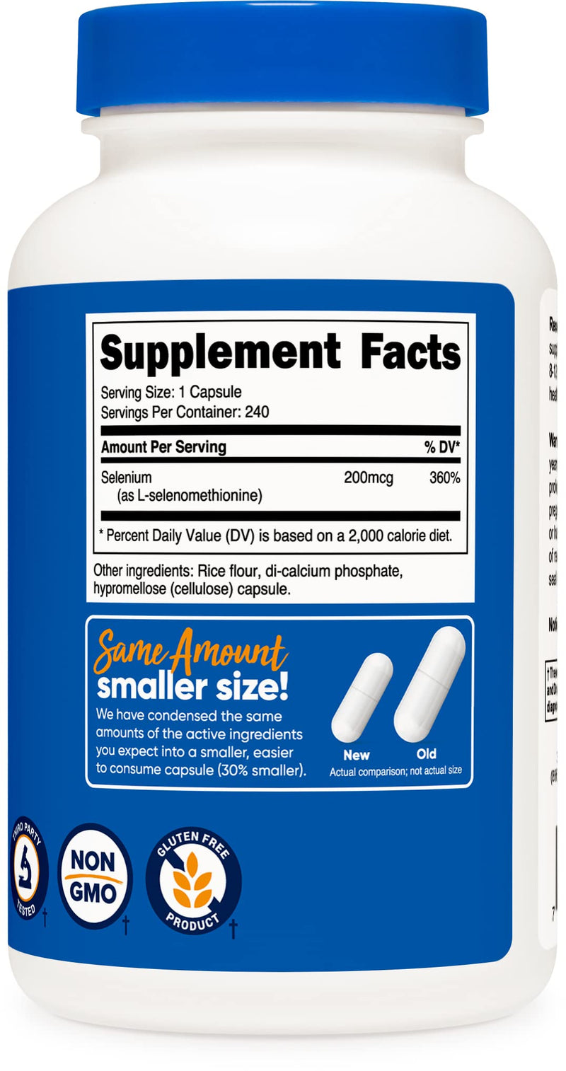 Nutricost Selenium 200mcg, 240 Vegetarian Capsules, Non-GMO, Gluten Free L-Selenomethionine 240 Count (Pack of 1) - NewNest Australia