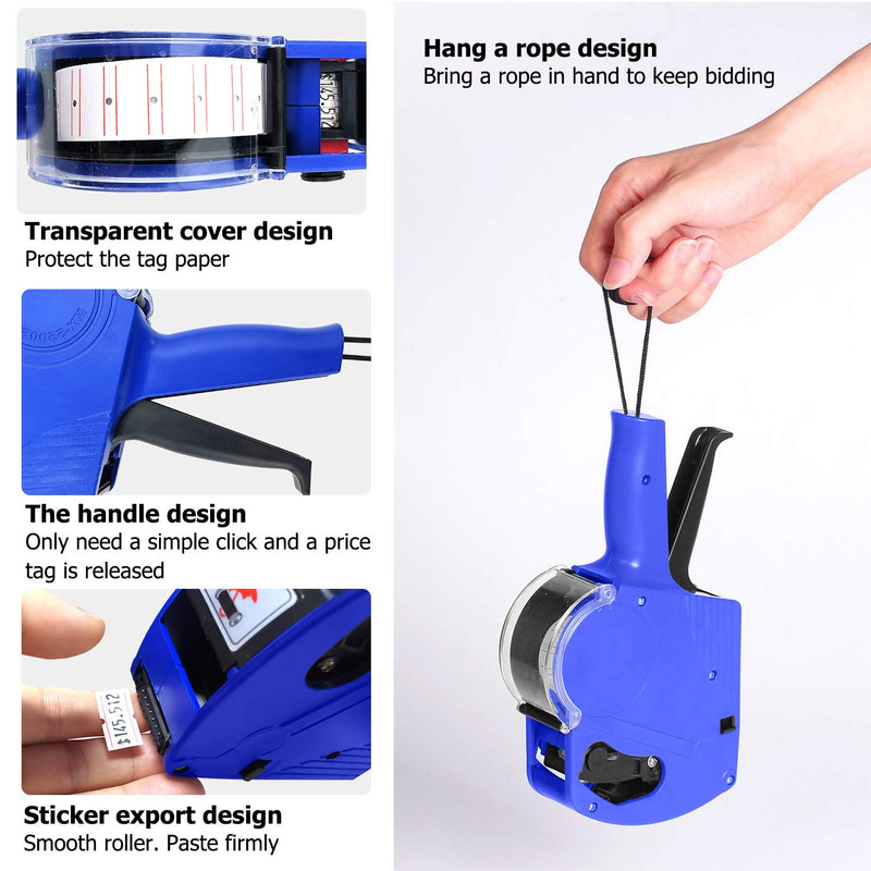 MX-5500 8 Digits Price Tag Gun with 5000 White Sticker Labels and 3 Extra Inker, Price Gun with Labels Kit, Label Maker Pricing Gun Kit, Numerical Tag Gun for Office, Grocery Store Marking (Blue) Blue - NewNest Australia