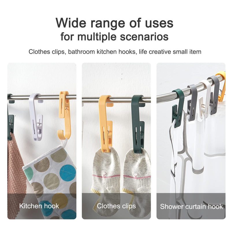 KooNiosio Multipurpose Hook Clips, 8 Pcs Clothes Pins, Strong Large Plastic Clothes Clip Hanger, S Hooks for Shower Curtain - NewNest Australia