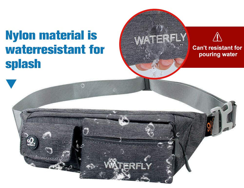 WATERFLY Fanny Pack for Women Men Water Resistant Small Waist Pouch Slim Belt Bag with 4 Pockets for Running Travelling Hiking Walking Lightweight Crossbody Chest Bag Fit All Phones Dark Grey - NewNest Australia