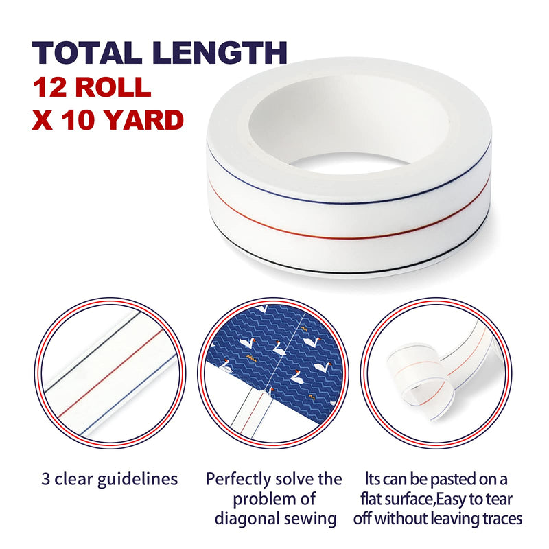 TSSART Diagonal Seam Tapes - 10Yard Each Roll Sewing Basting Tape for Stitching Straight Diagonal Seams Instruction Tool (12) 12Packs - NewNest Australia