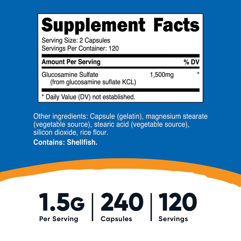 Nutricost Glucosamine Sulfate 750mg, 240 Capsules (1500mg Per Serving) - NewNest Australia