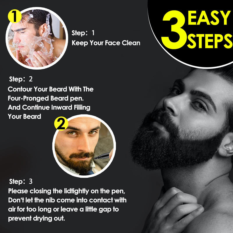 Prreal 2Pcs Black Beard Pen, Natural Beard Filler For men, Waterproof & Sweatproof Beard Pencil, Long-Lasting Beard Filling Pen To Fill, Define & Sharpen Hair, Beard & eyebrow Colour#Black 2 Count (Pack of 1) - NewNest Australia