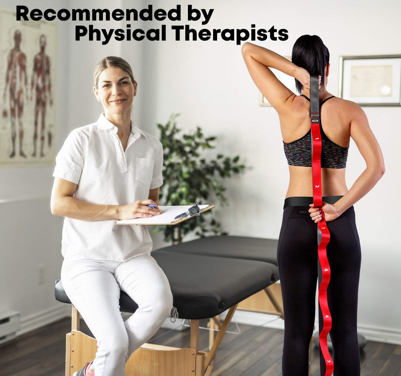 Stretching Strap with Loops for Physical Therapy, Yoga, Exercise and Flexibility - Non Elastic Fitness Stretch Band + Exercise Instructions & Carry Bag by CTRL Sports 10 Loops - Red - NewNest Australia