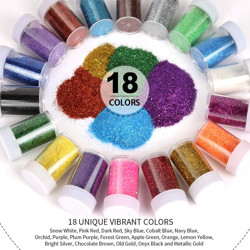 LEOBRO 18 Pack Glitter for Slime, Resin Glitter Shake Jar, Slime Glitter, Multi Assorted Set Extra Fine Glitter for Resin Nail Art Crafts Tumbler Scrapbook Jewelry Making, 15g/ Bottle, Total 270g - NewNest Australia