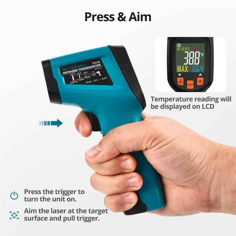 Infrared Thermometerôºànot For Humansôºâ-50¬∞C To 600¬∞C Tilswall Grill Ir Laser Digital Thermometer Kitchen Temperature Gauge With Lcd Display For Cooking/Barbecue/Freezer/Industry - NewNest Australia